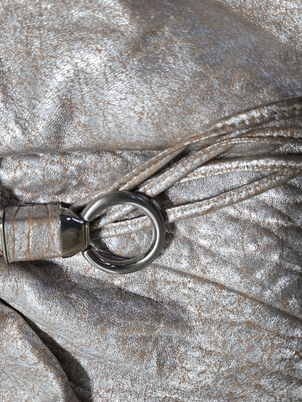 Cole Haan Metallic Champagne Pebbled Hobo Shoulder Bag Tassel & Bag Charm - Picture 5 of 9
